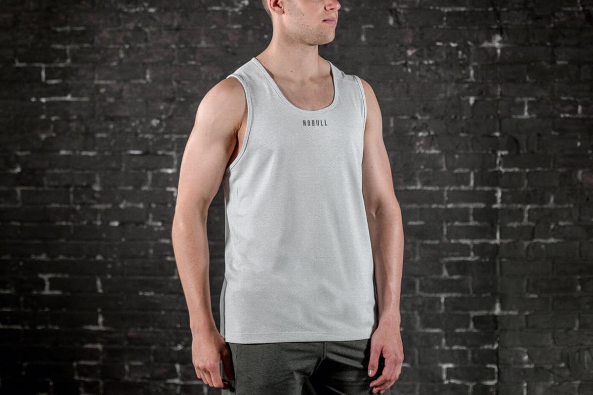 Nobull Textured Men\'s Tank Tops Grey | Australia (HW5849)